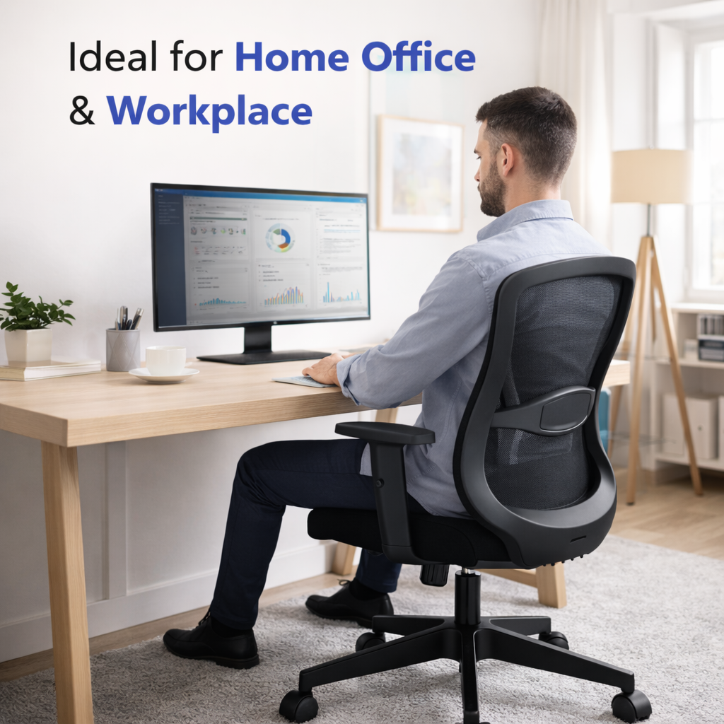 Ergonomic High Back Office Chair – Adjustable Computer Desk Chair with Lumbar Support, Breathable Mesh Back, Swivel & Rolling Wheels for Work from Home – Black Sk1051