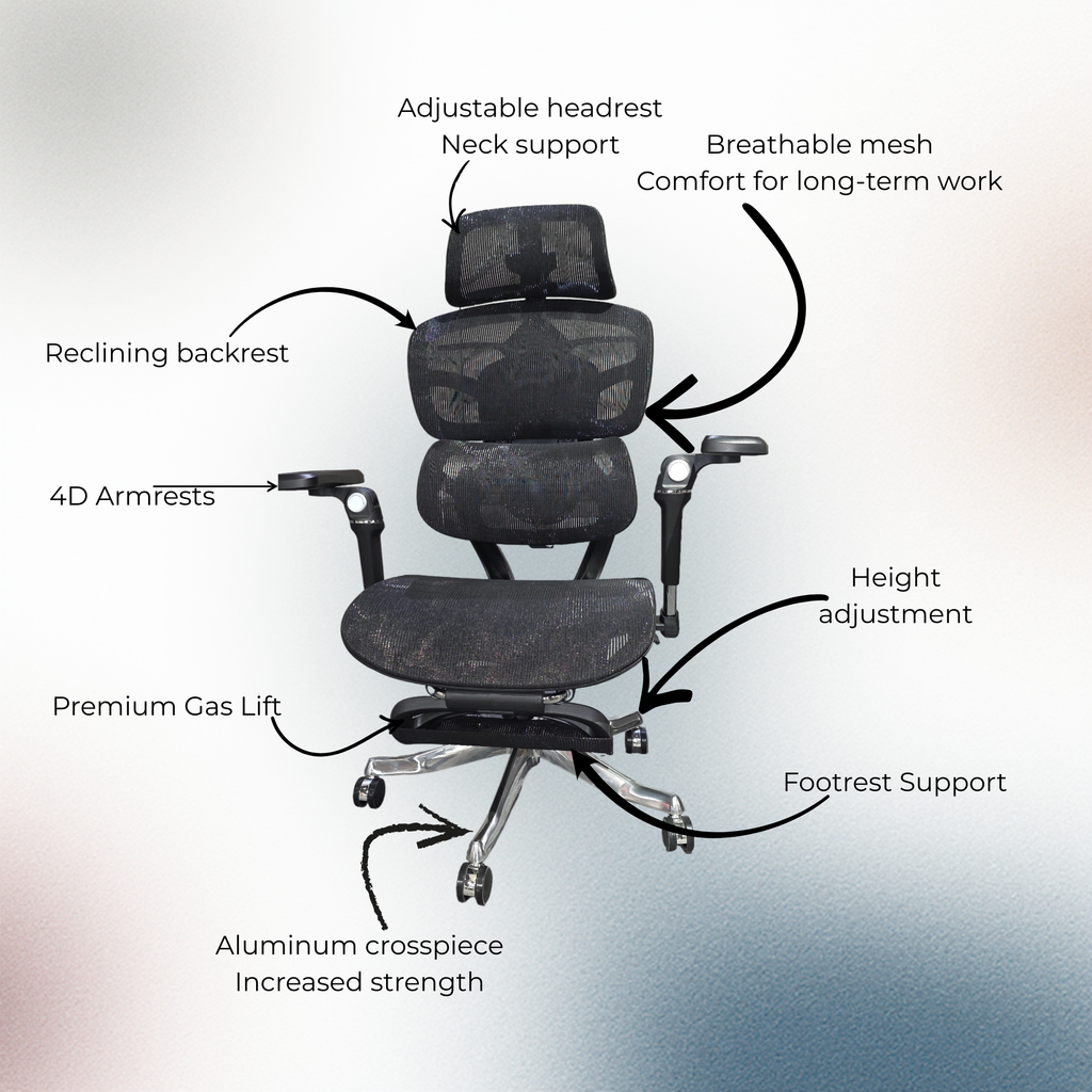 FURA ERGO PRO MAX- Premium Ergonomic Office Chair with Footrest (Up to 150 kg)