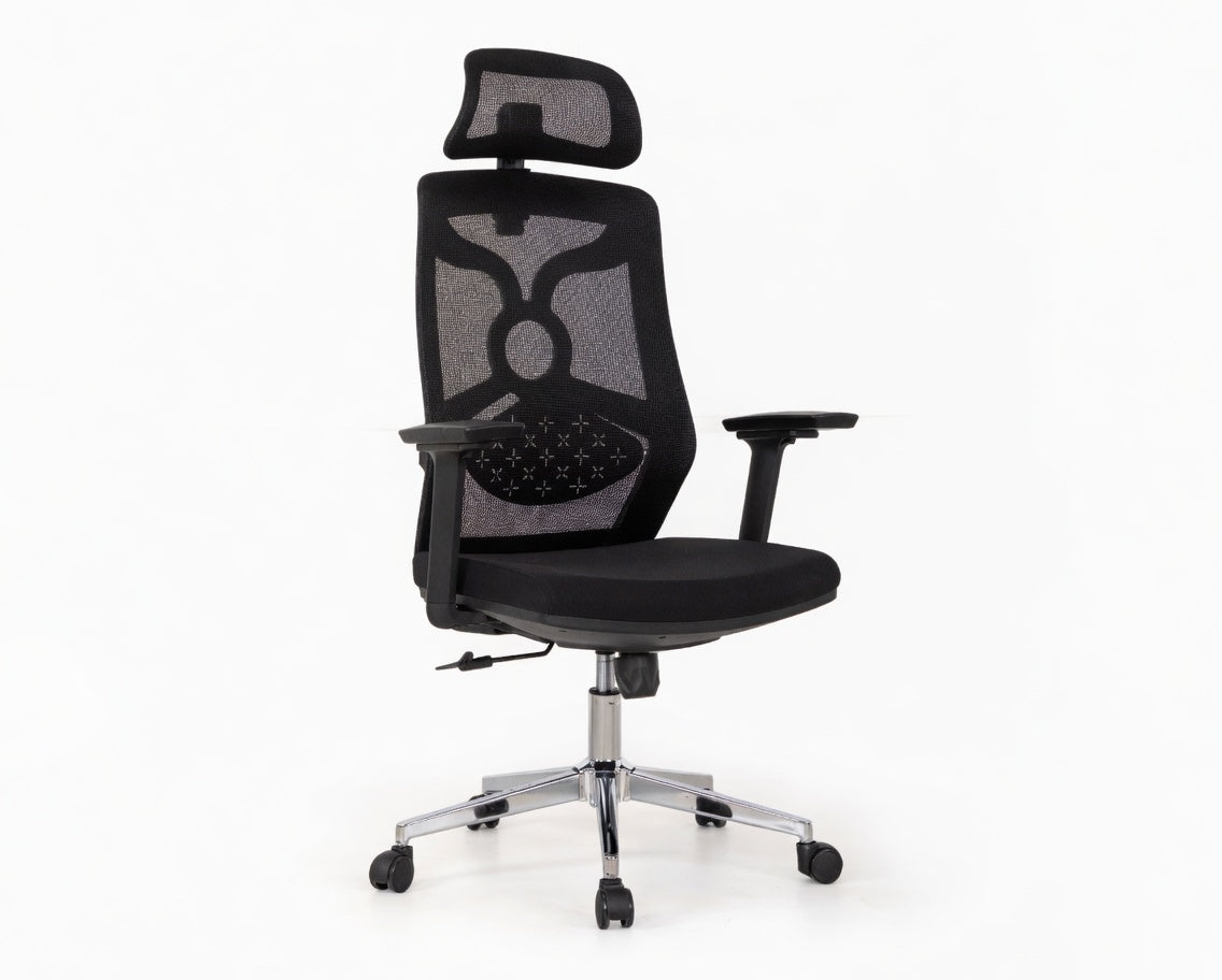 Furalux FR‑2259  Black Ergonomic Mesh Office Chair with Headrest & Lumbar Support