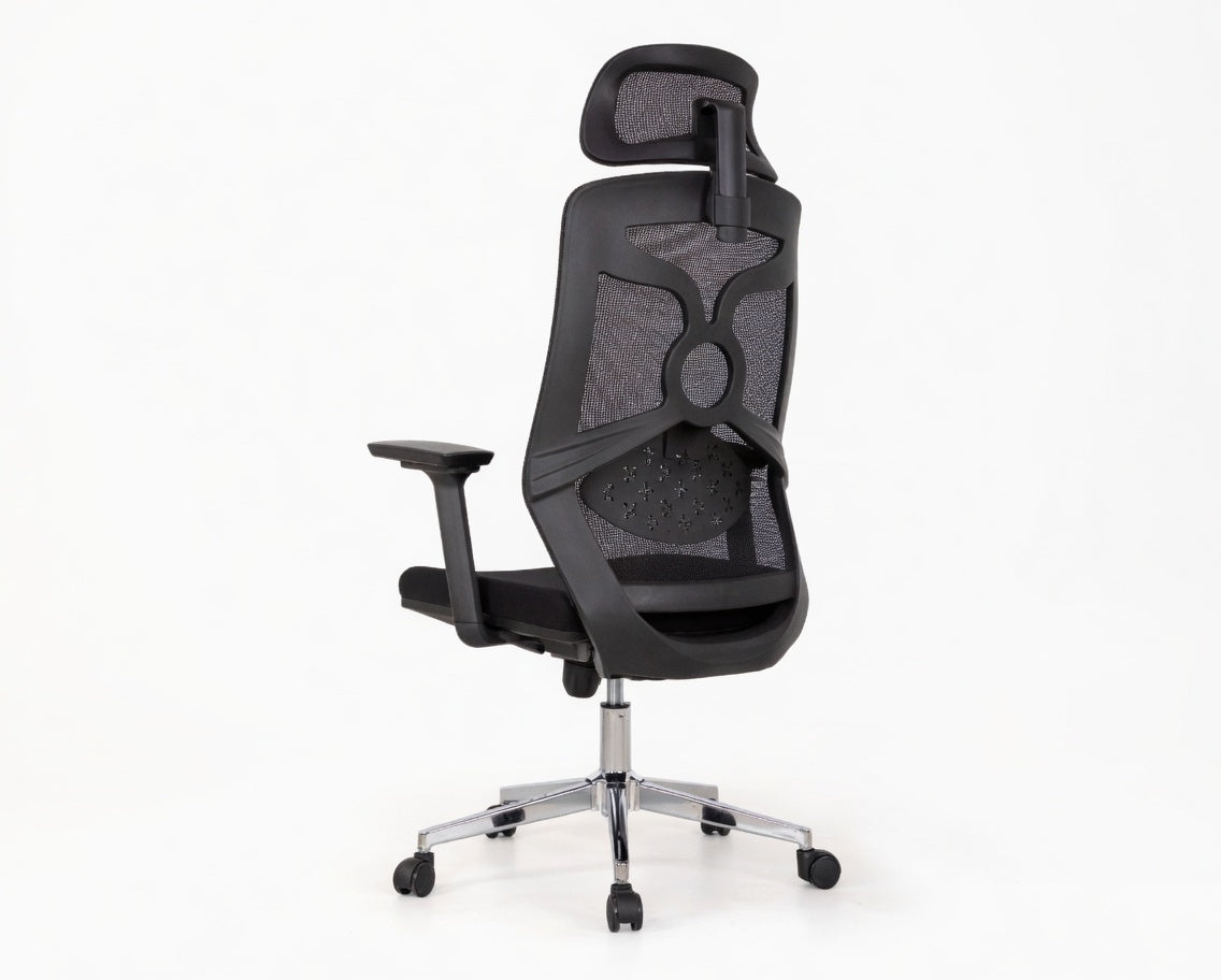 Furalux FR‑2259  Black Ergonomic Mesh Office Chair with Headrest & Lumbar Support