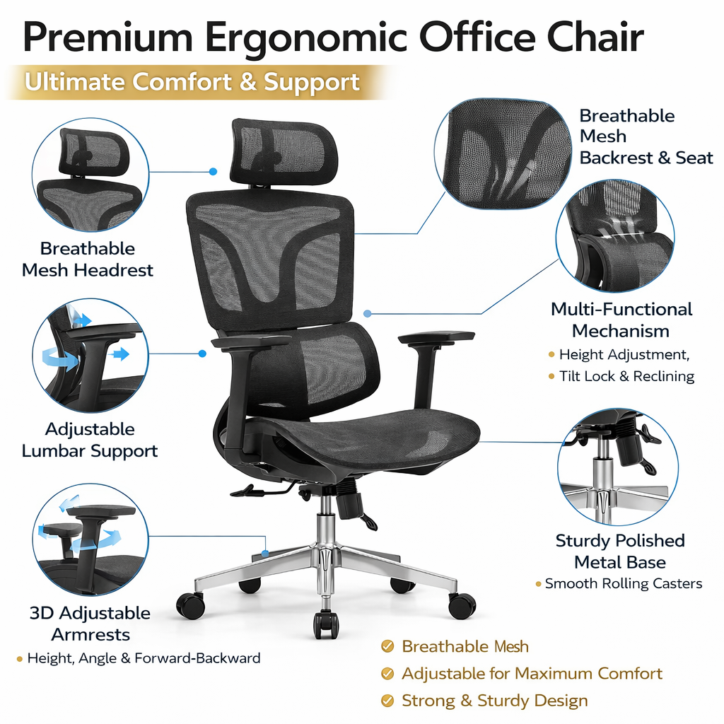 Ergonomic Adjustable Office Chair – Swivel Desk Chair for Home & Office ERGO LAPA GREE
