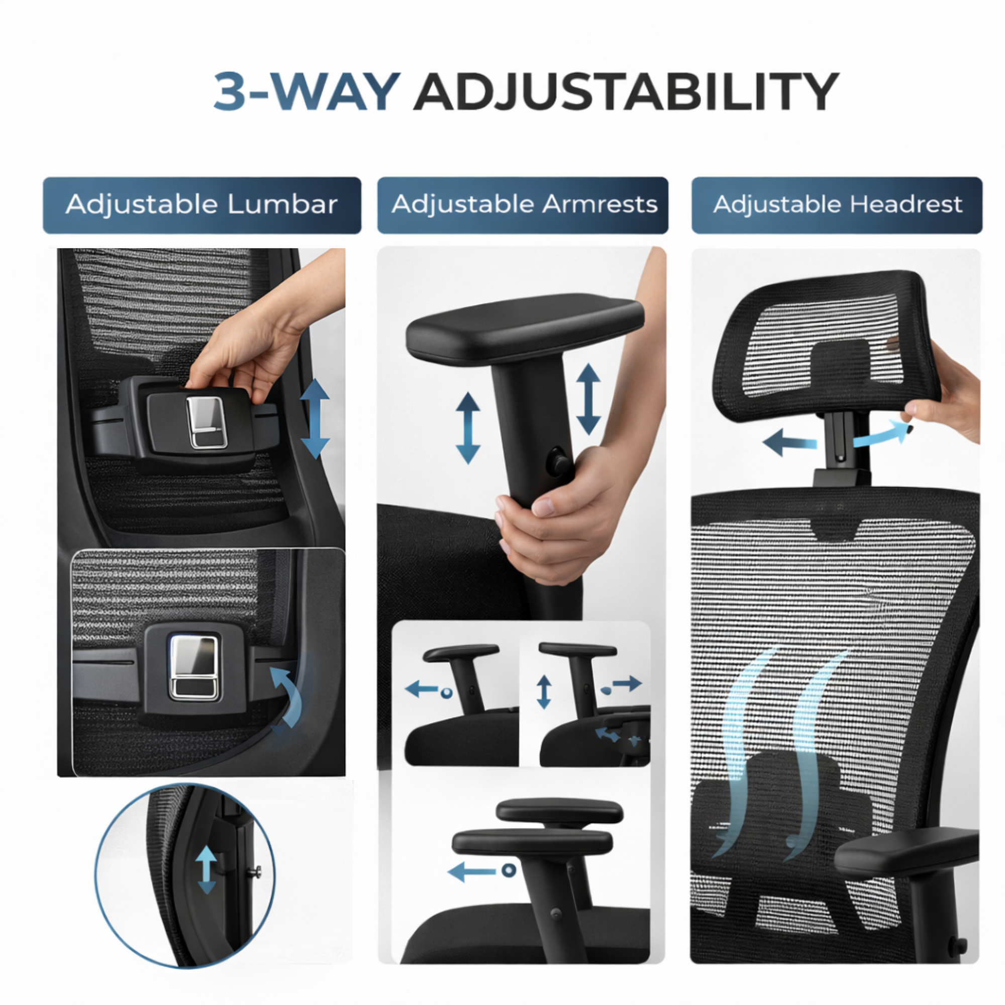 Comfortable Ergonomic Mesh Office Chair, High Back + Headrest Computer Chair with 3D Adjustable Armrests and Lumbar Support for Home and Office, Black LY-M1541C-1 OFFICE CHAIR