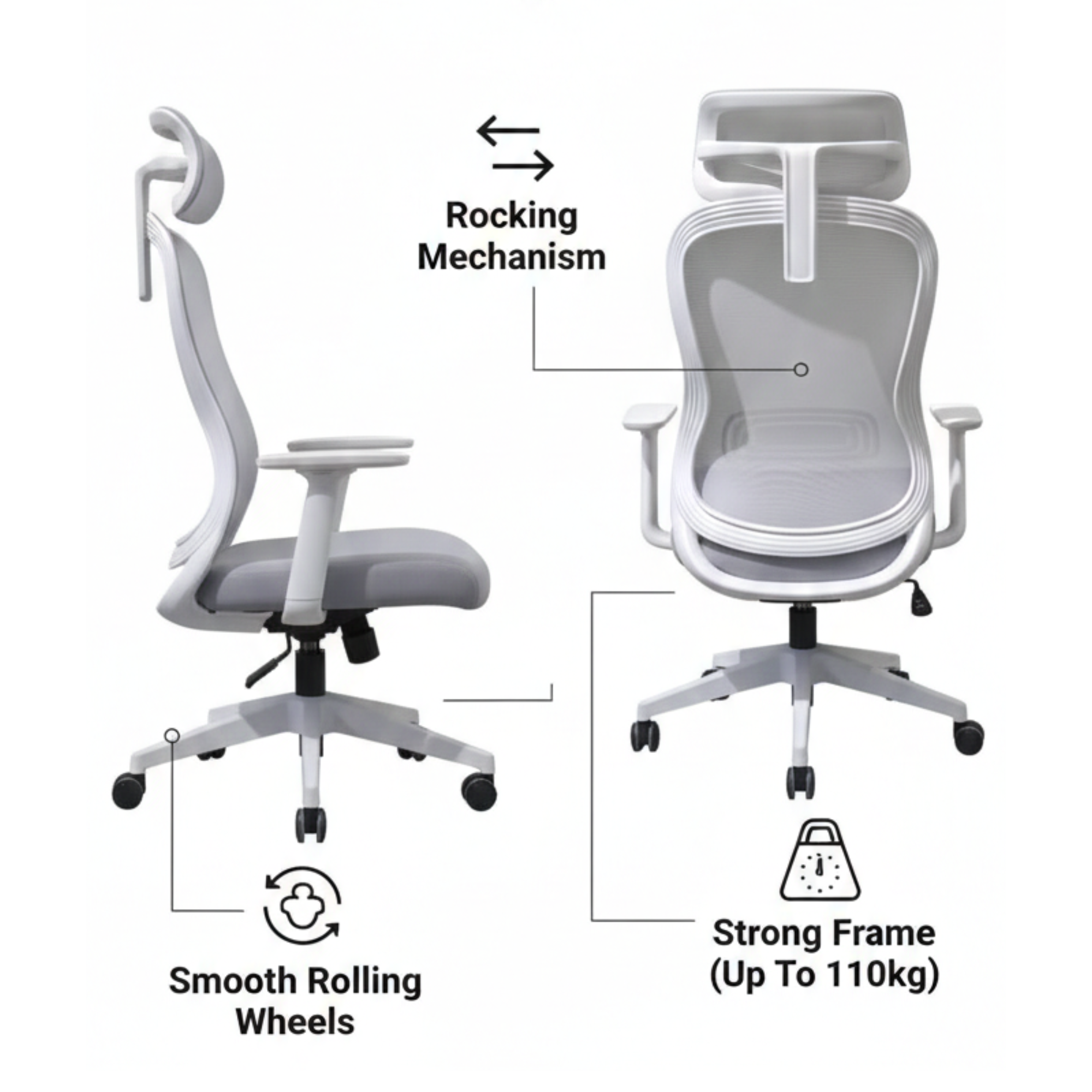 Furalux Aero Mesh Ergonomic Office Chair UAE – Breathable Mesh Back with Headrest, Lumbar Support, Adjustable Height & Rocking, Modern Design for Dubai Home Office & Long Hours