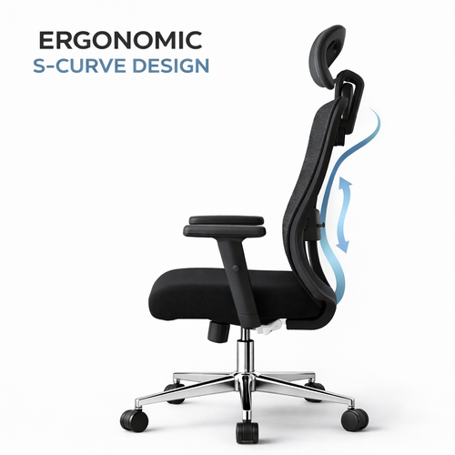 Comfortable Ergonomic Mesh Office Chair, High Back + Headrest Computer Chair with 3D Adjustable Armrests and Lumbar Support for Home and Office, Black LY-M1541C-1 OFFICE CHAIR