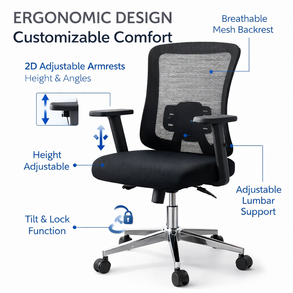 Comfortable Ergonomic Mesh Office Chair, High Back Computer Chair with 3D Adjustable Armrests and Lumbar Support for Home and Office, Black LY-M1541C-2 OFFICE CHAIR