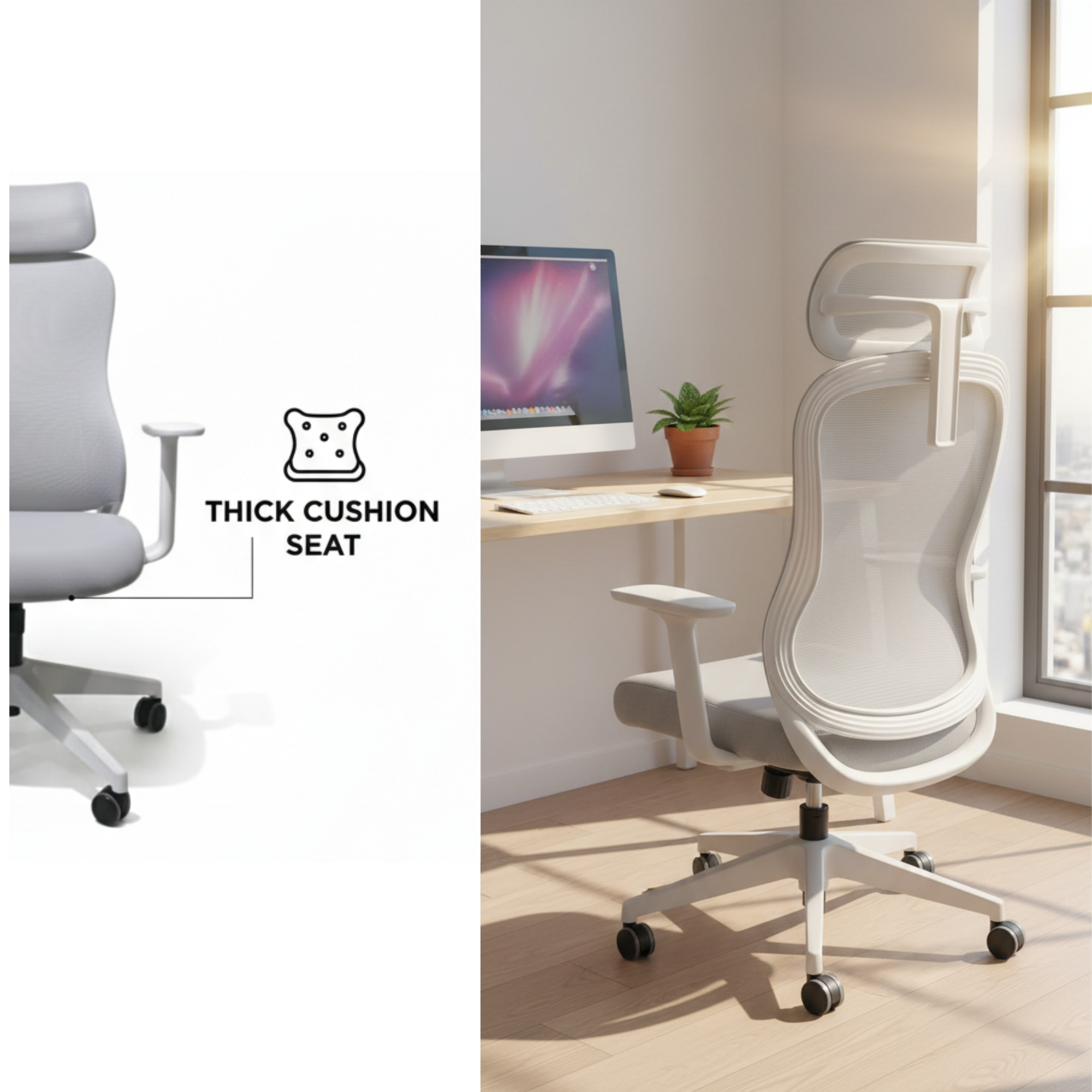 Furalux Aero Mesh Ergonomic Office Chair UAE – Breathable Mesh Back with Headrest, Lumbar Support, Adjustable Height & Rocking, Modern Design for Dubai Home Office & Long Hours