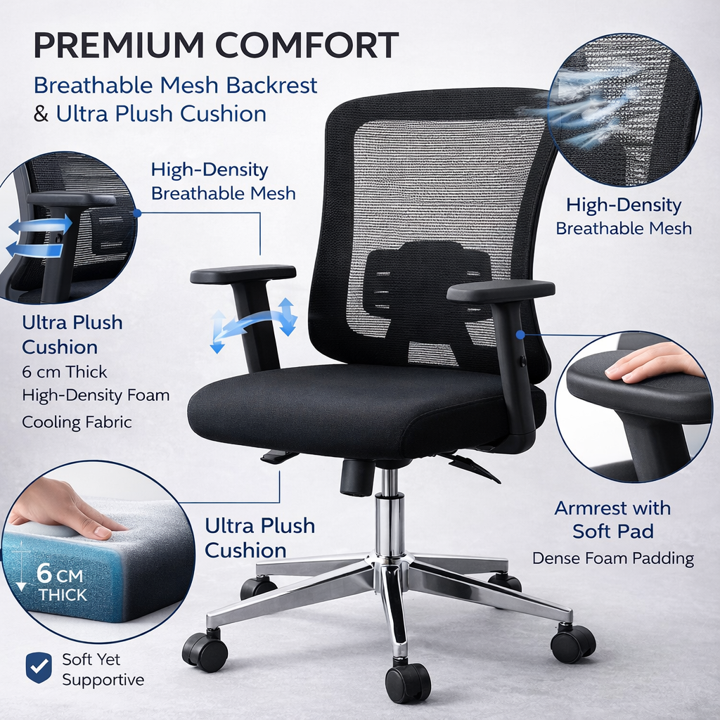 Comfortable Ergonomic Mesh Office Chair, High Back Computer Chair with 3D Adjustable Armrests and Lumbar Support for Home and Office, Black LY-M1541C-2 OFFICE CHAIR