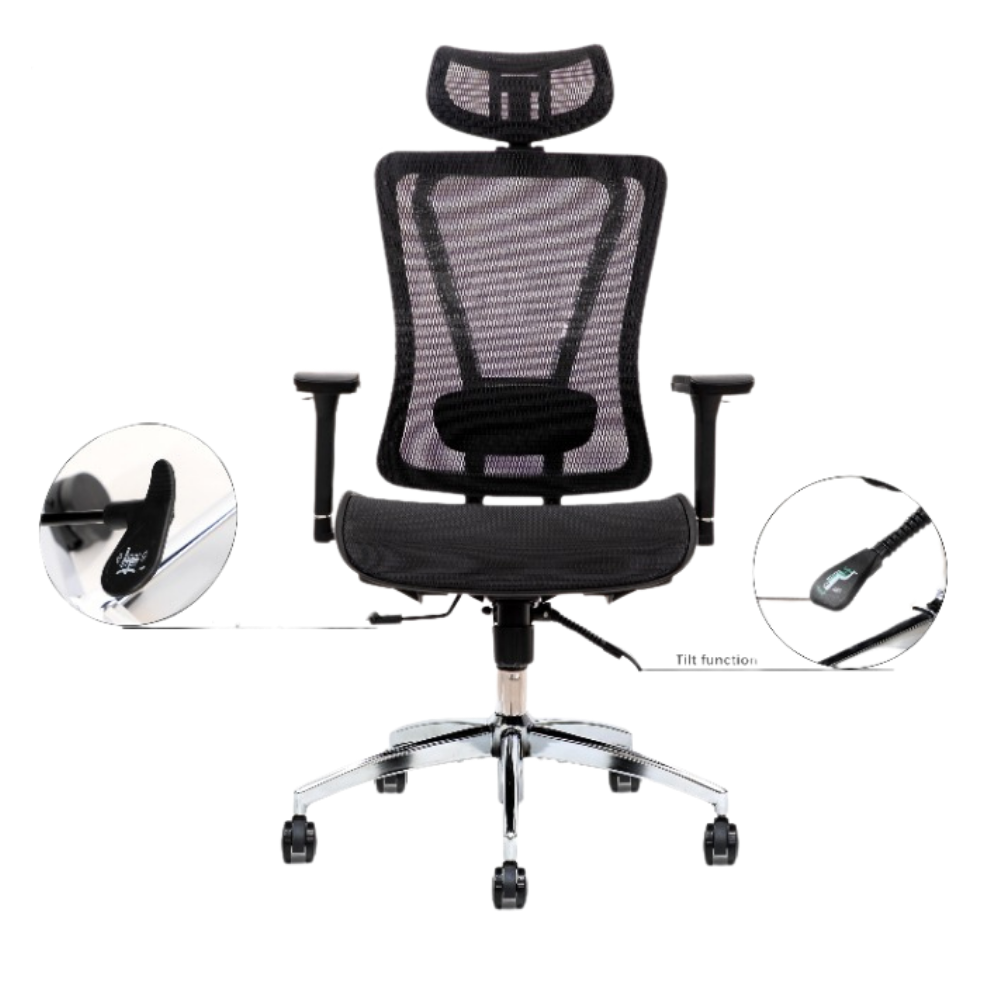Furalux MH‑770 Ergonomic Mesh Office Chair with Headrest & 3D Armrests
