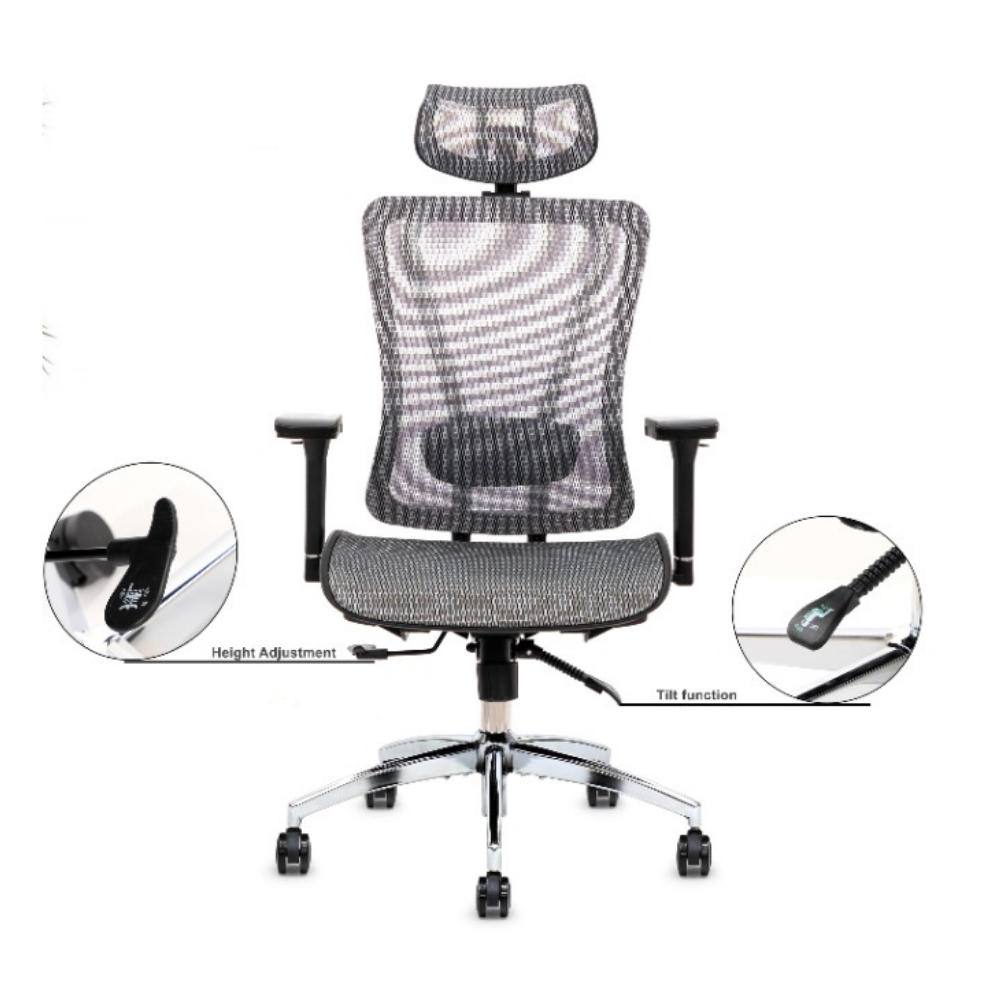 Furalux MH‑770 Ergonomic Mesh Office Chair with Headrest & 3D Armrests