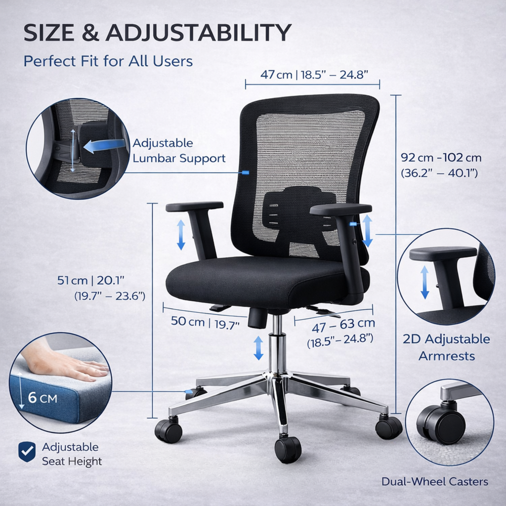 Comfortable Ergonomic Mesh Office Chair, High Back Computer Chair with 3D Adjustable Armrests and Lumbar Support for Home and Office, Black LY-M1541C-2 OFFICE CHAIR