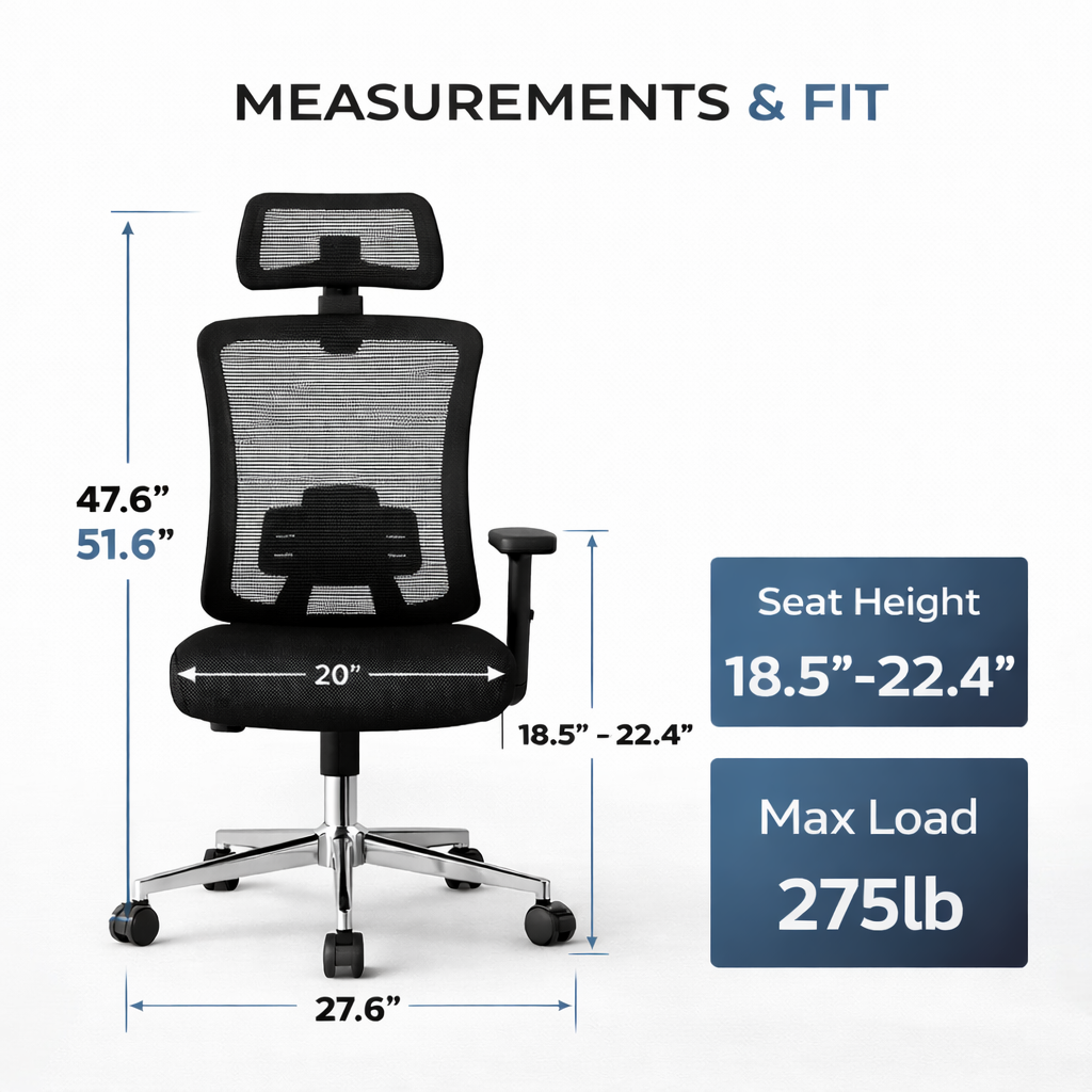 Comfortable Ergonomic Mesh Office Chair, High Back + Headrest Computer Chair with 3D Adjustable Armrests and Lumbar Support for Home and Office, Black LY-M1541C-1 OFFICE CHAIR