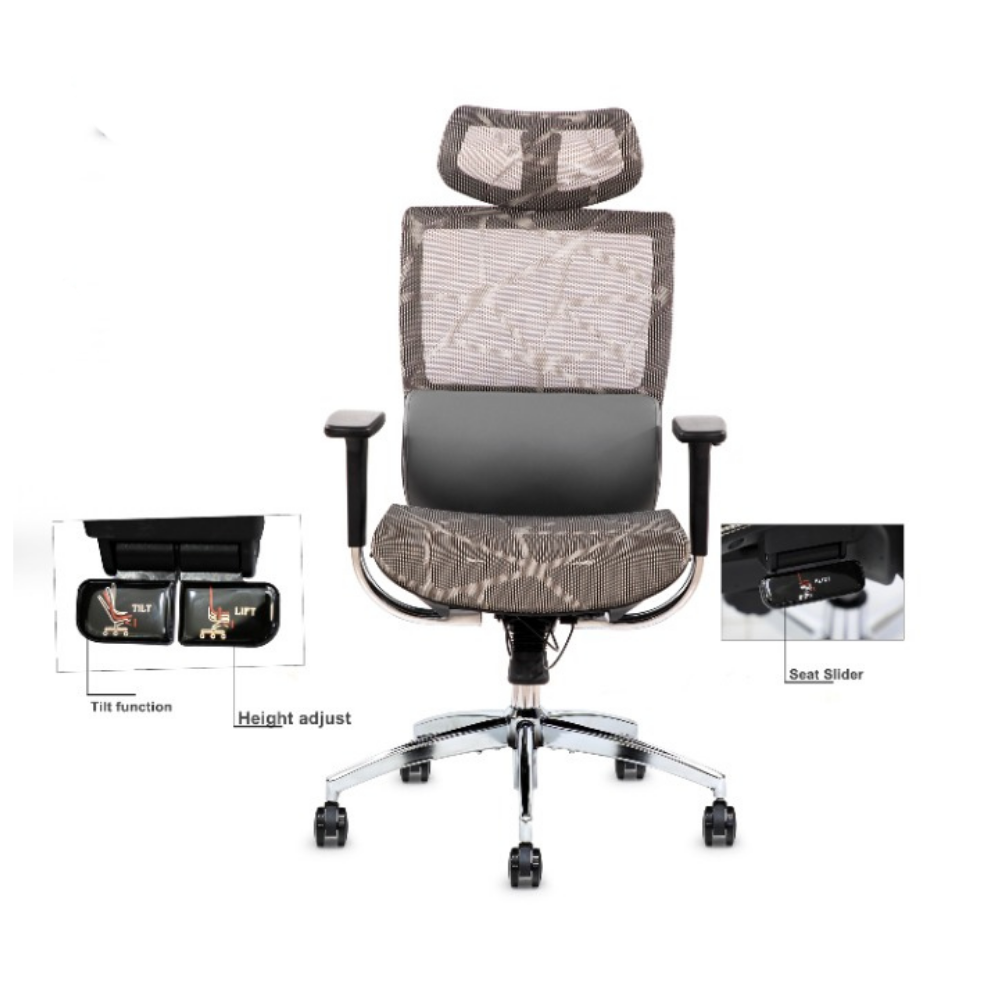 Furalux MH‑771 Ergonomic Mesh Office Chair with Headrest, 3D Armrests & Seat Slider