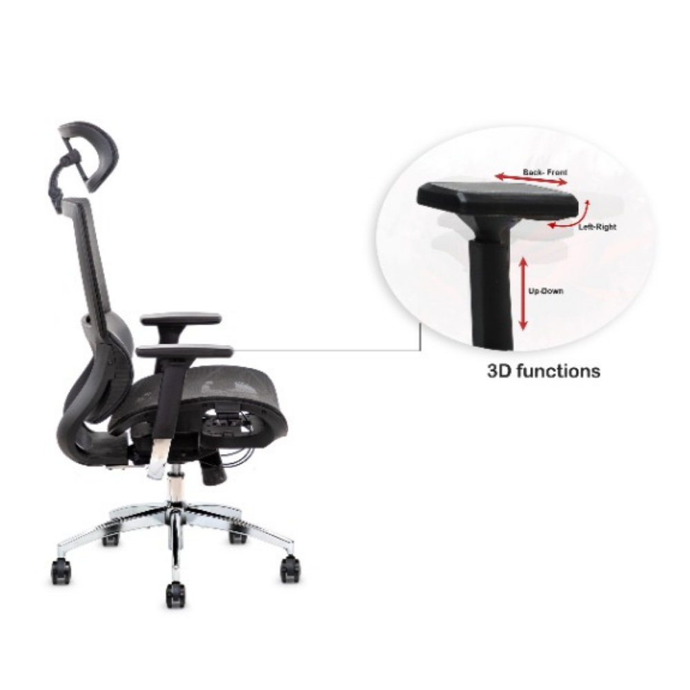 Furalux MH‑771 Ergonomic Mesh Office Chair with Headrest, 3D Armrests & Seat Slider