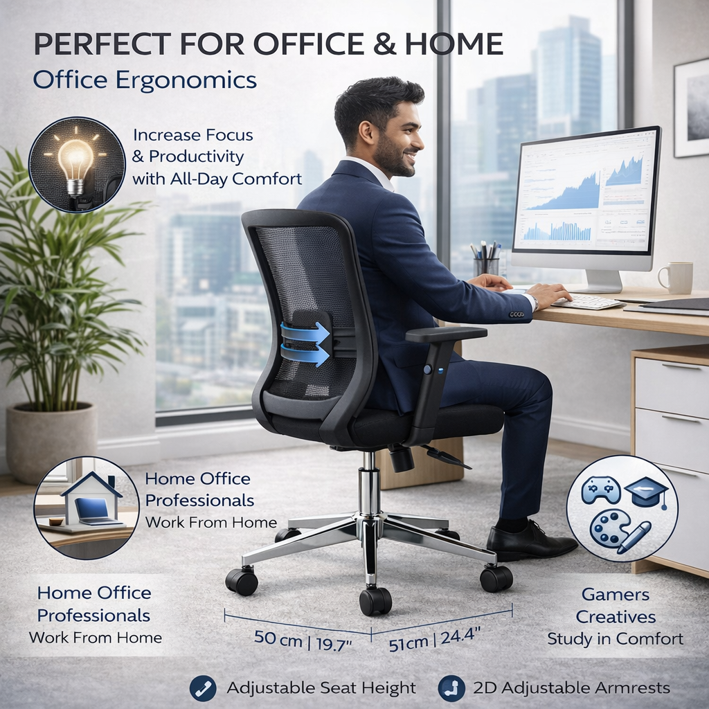 Comfortable Ergonomic Mesh Office Chair, High Back Computer Chair with 3D Adjustable Armrests and Lumbar Support for Home and Office, Black LY-M1541C-2 OFFICE CHAIR