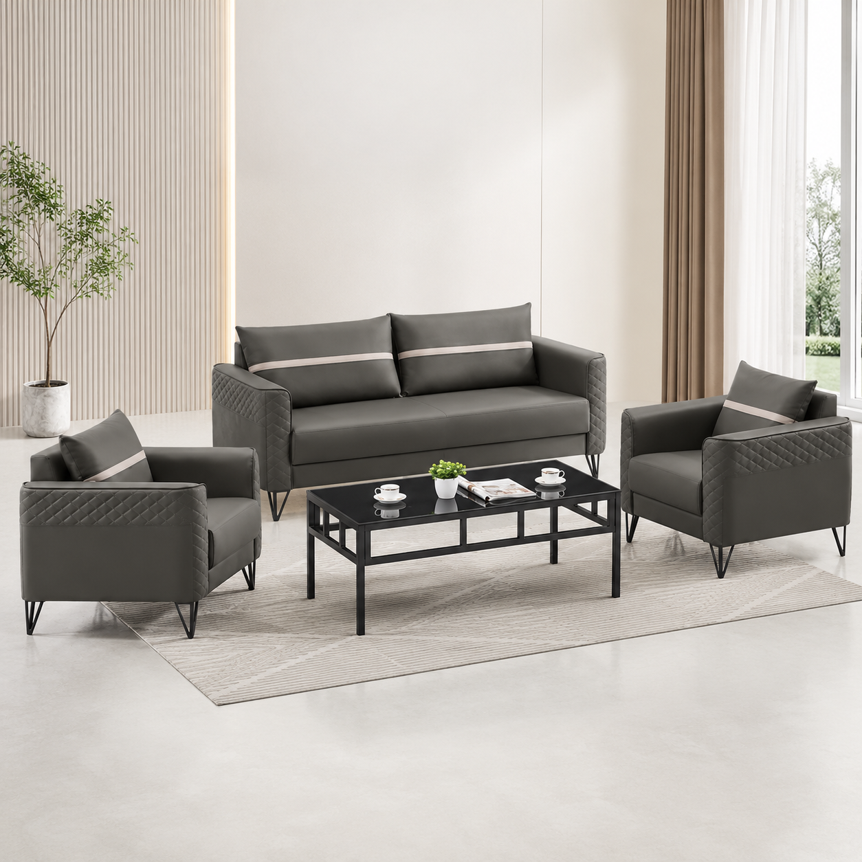 Fuaralux 2037S 3+1+1 Sofa Set with High-Quality PU Leather Upholstery