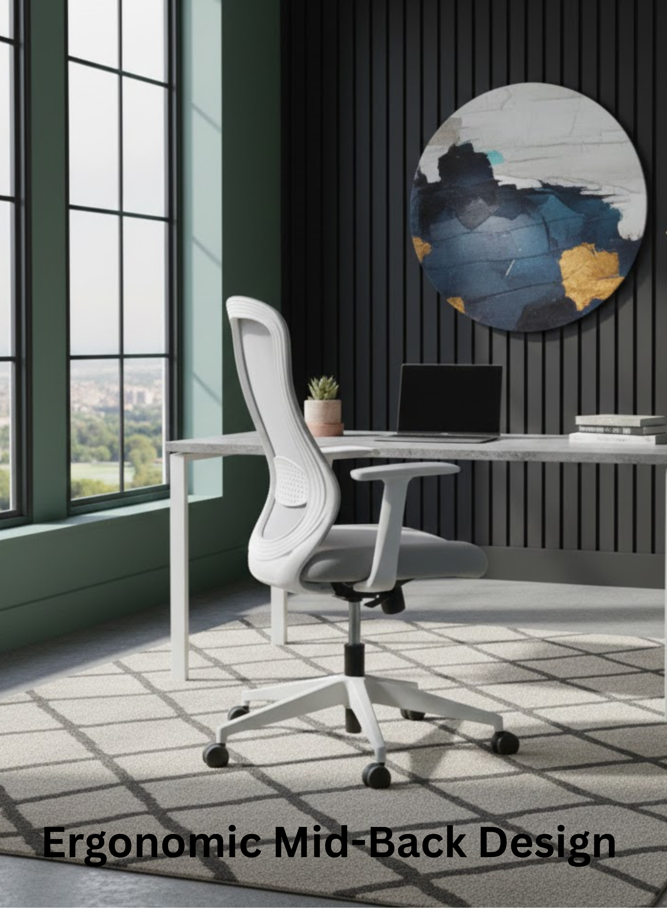 Premium Mesh & Fabric Office Chair – Mid-Back Ergonomic Desk Chair with Adjustable Lumbar Support, Swivel & Rolling Wheels, Breathable Executive Workstation Chair for Home & Office Productivity Furalux Aero Plus