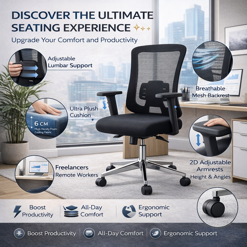 Comfortable Ergonomic Mesh Office Chair, High Back Computer Chair with 3D Adjustable Armrests and Lumbar Support for Home and Office, Black LY-M1541C-2 OFFICE CHAIR