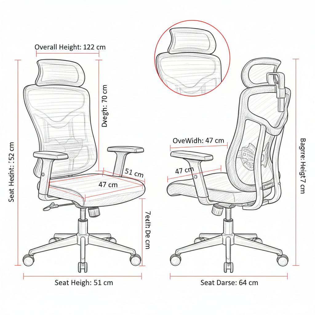 Furalux FR 8001 Ergonomic Mesh Office Chair with Headrest & Lumbar Support