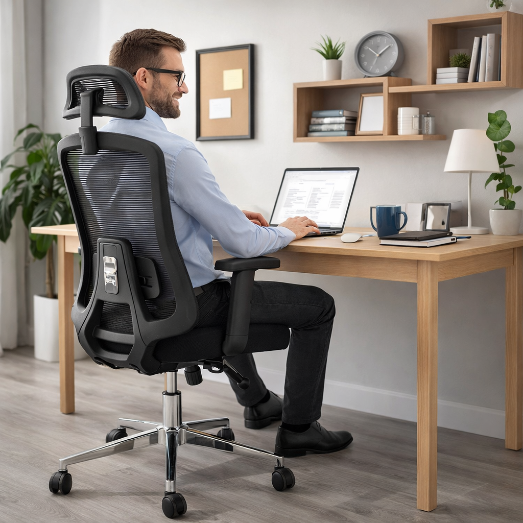 Comfortable Ergonomic Mesh Office Chair, High Back + Headrest Computer Chair with 3D Adjustable Armrests and Lumbar Support for Home and Office, Black LY-M1541C-1 OFFICE CHAIR