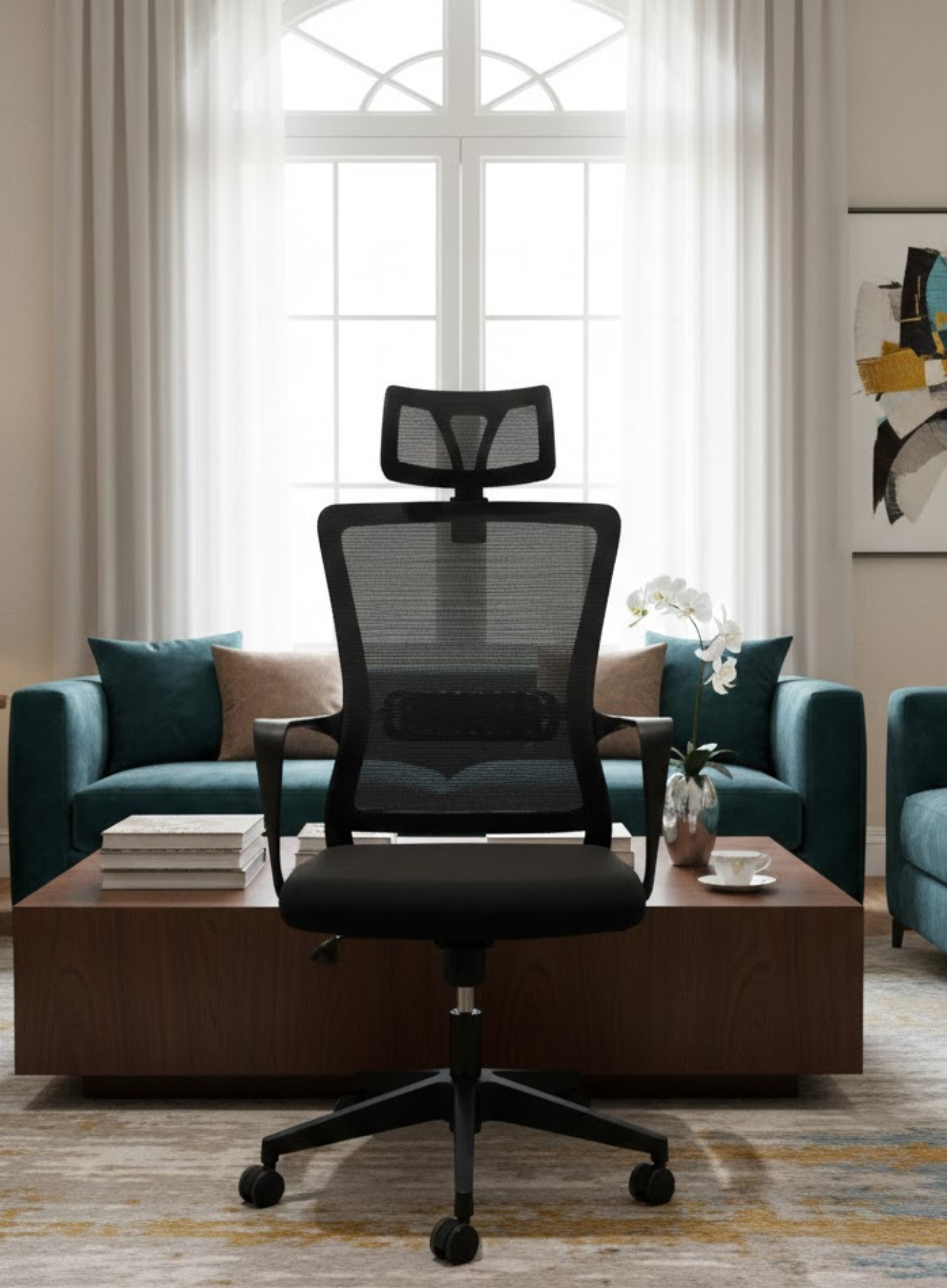 Aero Active Black Ergonomic Office Chair with Mesh Back Support, Adjustable Features,  Modern Design Black